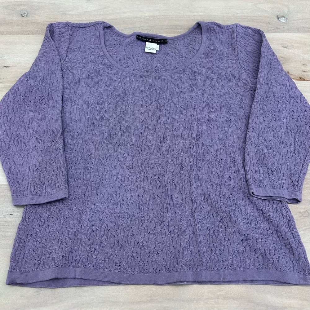 Peruvian Connection Purple Sweater Shirt Textured Holey Size Large Women’s